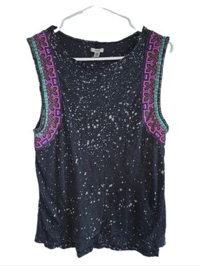 Ecoté Black Speckled Tank with Beaded Trim
